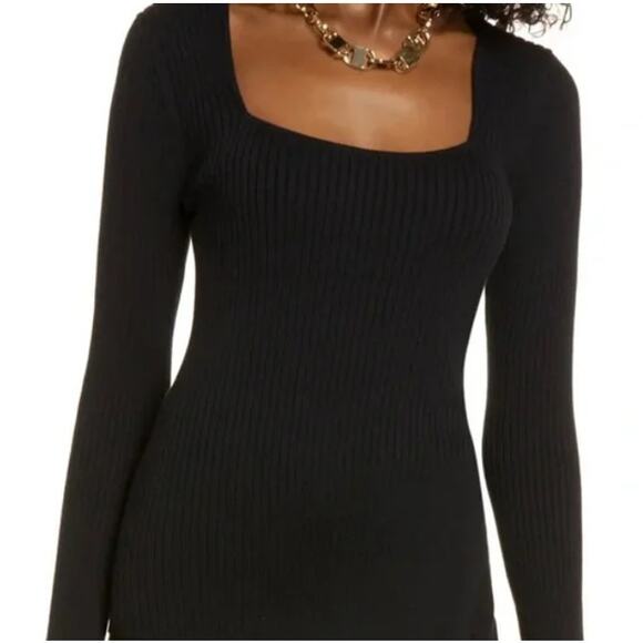 NWT OPEN EDIT NORDSTROM Women's Black Ribbed Long Sleeve Tops Size S - Picture 1 of 6